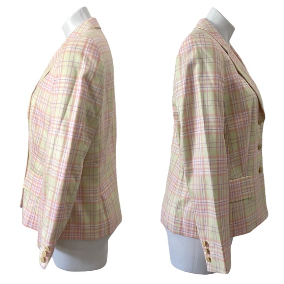 ESCADA silk plaid pink yellow blazer sz 40 - business casual - designer - SILK - Picture 4 of 16